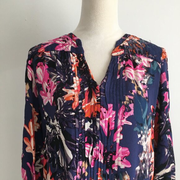 MAEVE Anthropologie Multi-Color Floral Print 3/4 Sleeve Pleats Dress/Long Shirt - Picture 6 of 12